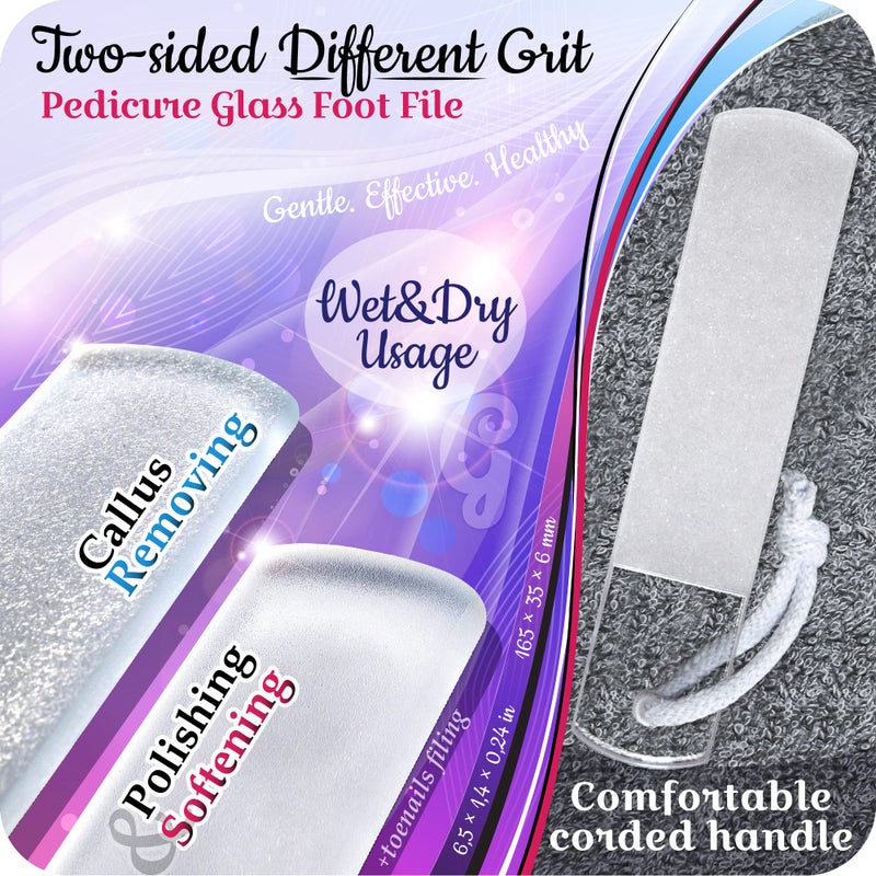 GLADZY Genuine Czech Glass Nail File Set - Callus Remover Foot Rasp, Cuticle Pusher Manicure Stick, Double Sided Etched Different Grit Surface, Professional Nail Care Tool, Made in EU - Image 5